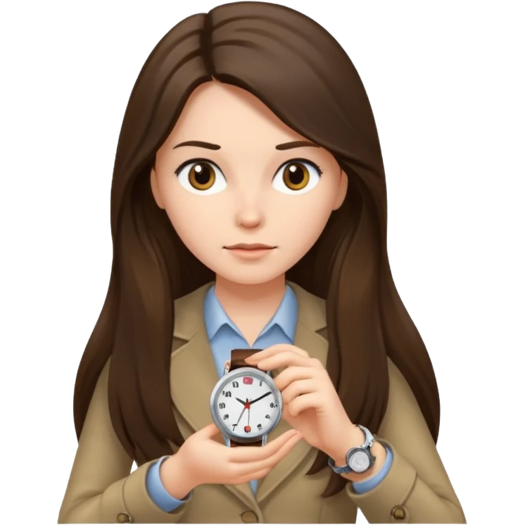 brunette long hairedwoman checking watch emoji