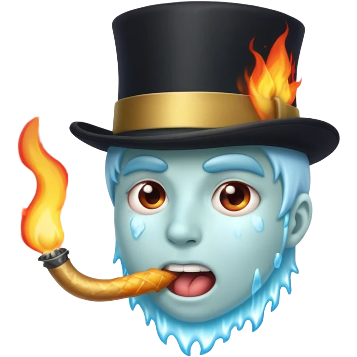 Ice breathing fire out of mouth with tophat emoji