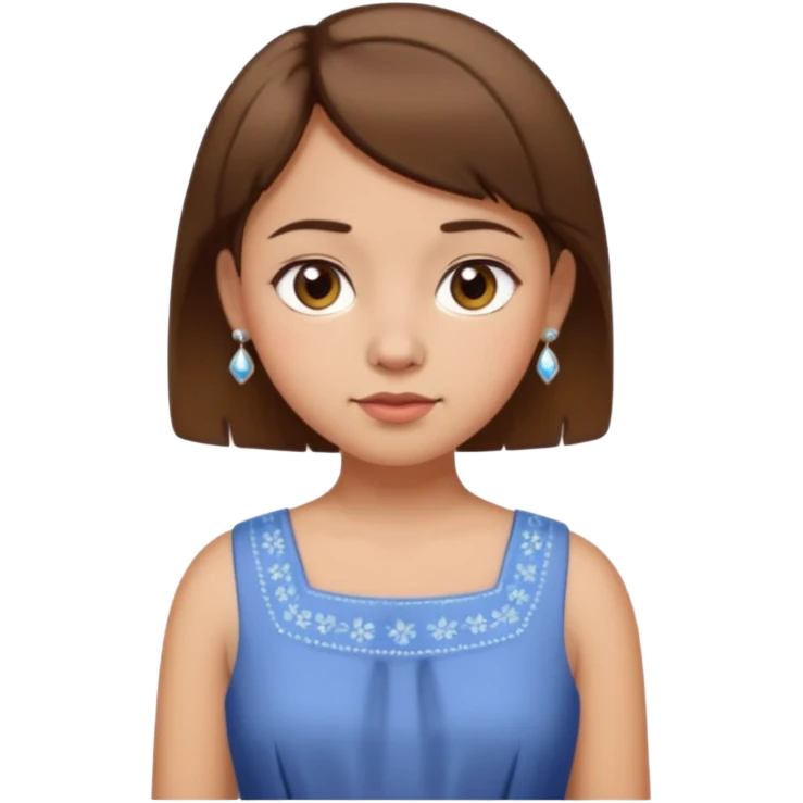 Girl with short brown hair and a stubby nose wearing a dress and earrings emoji
