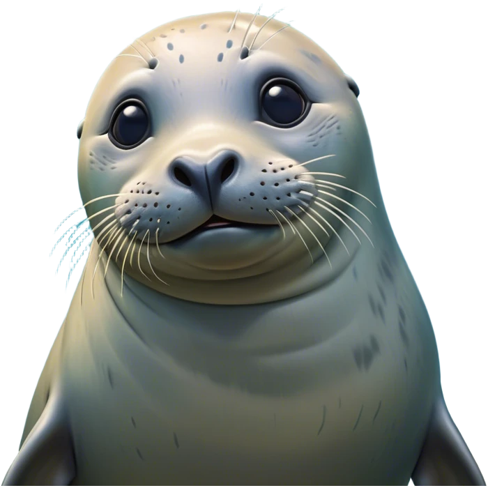 Cinematic Comical harbour seal Portrait Emoji, Head tilted dramatically with an exaggeratedly amused expression, featuring a sleek, agile body with wide, comically expressive eyes full of playful disbelief and a subtly contoured head, Simplified yet hilariously expressive features, highly detailed, glowing with a slightly sassy oceanic glow, high shine, dramatic yet playful, stylized with an air of quirky marine mischief, soft glowing outline, capturing the essence of a meme-worthy harbour seal that looks ready to side-eye its way into viral fame! emoji