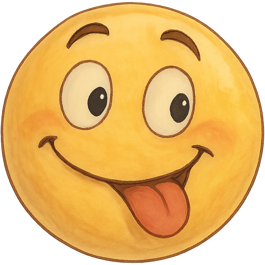 goofy classic emoji with soft shading, whimsical expression emoji