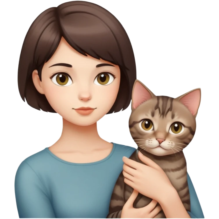 A handsome girl with short hair is holding a Devon cat emoji