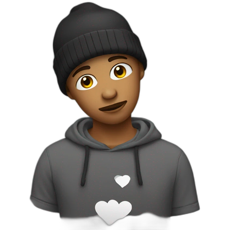 designer with a t-shirt with a broken heart using a beanie emoji