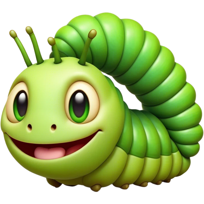 Cinematic Realistic Comical Caterpillar Portrait Emoji, Head tilted dramatically with an exaggeratedly amused expression, featuring a strikingly detailed segmented body in vibrant green with bold natural banding and wide, expressive eyes full of playful disbelief, rendered with lifelike texture and vivid natural colors, high shine, dramatic yet playful, styled with an air of cheeky garden mischief, soft glowing outline, capturing the essence of a spirited and over‐the‐top caterpillar that looks ready to wiggle its way into viral fame! emoji