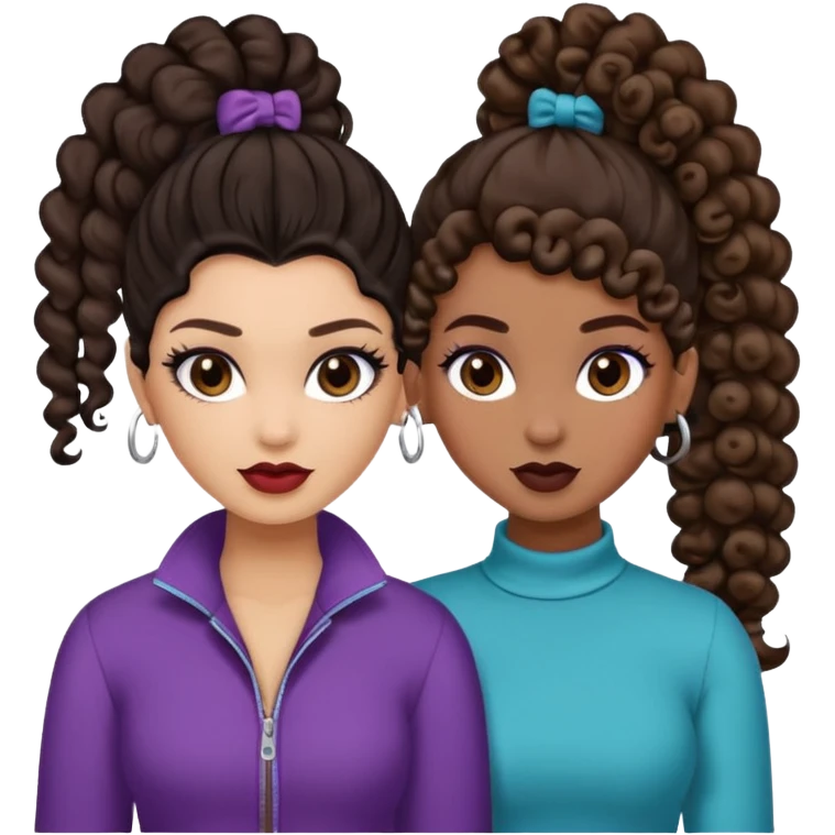 Boujy baddie best friends, trendy heavy makeup both dark hair one light skinned and one mocha brown with curls and one with ponytail emoji