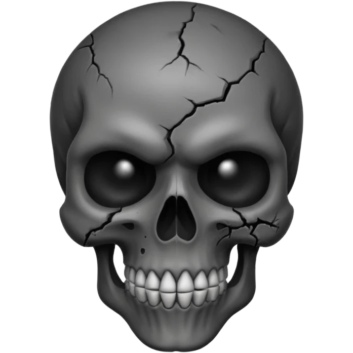 iOS style emoji, dark fantasy skull, cracks, black smoke from eyes, soft light, stylized emoji
