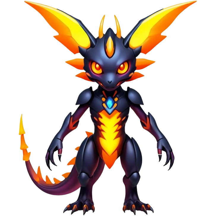 futuristic dark shadowy evil neon-glowing warm-colored Fakémon-Digimon-hybrid-creature (full body) emoji