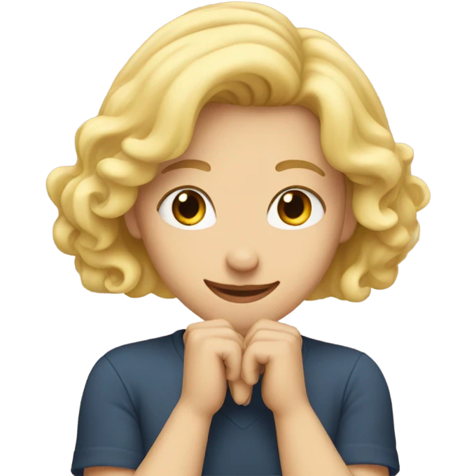 with blonde hair making heart with hands emoji