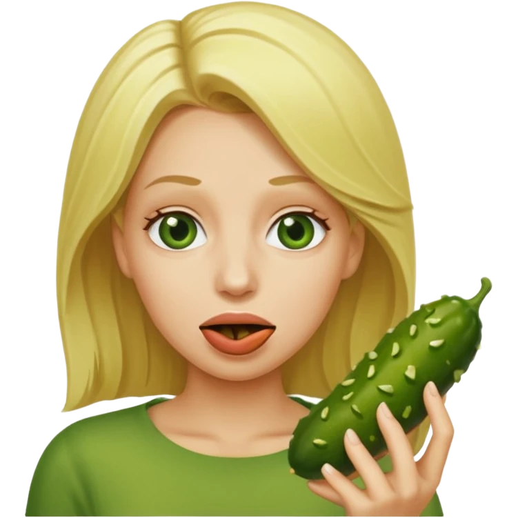 Blonde with a pickle in her mouth emoji