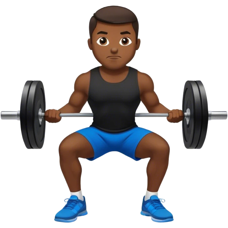 tanned man black shorts black t shirt blue shoes barbell squats emoji