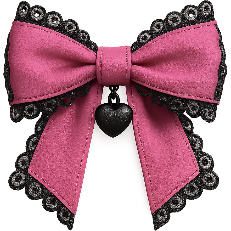 pink gothic bow with black lace trim and heart charm, remove background emoji