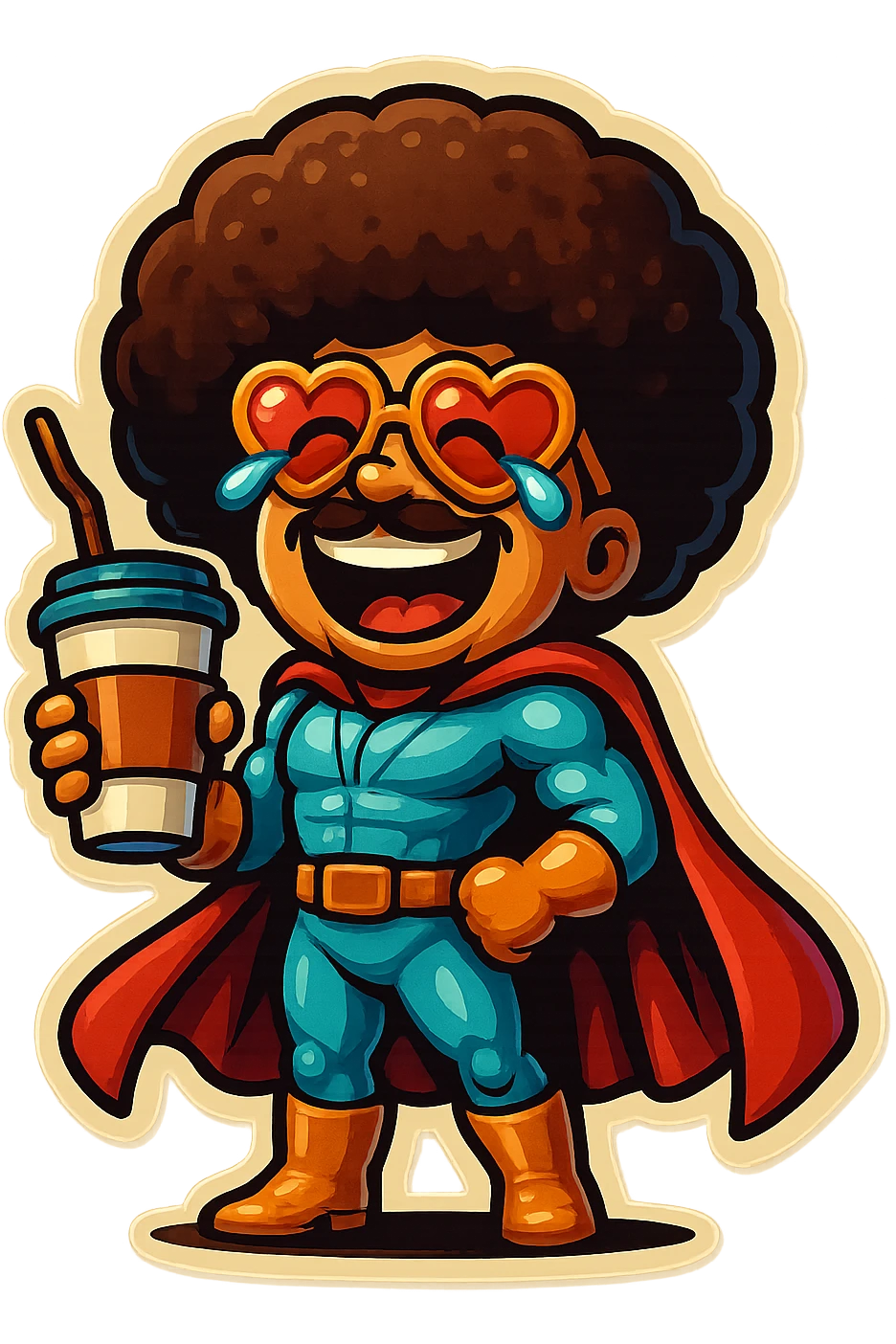 coffee superhero, laughing with tears in eyes emoji