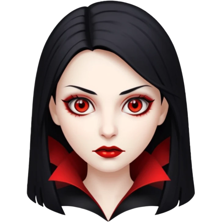 A woman vampire, pale skin, red eyes and black straight hair. emoji