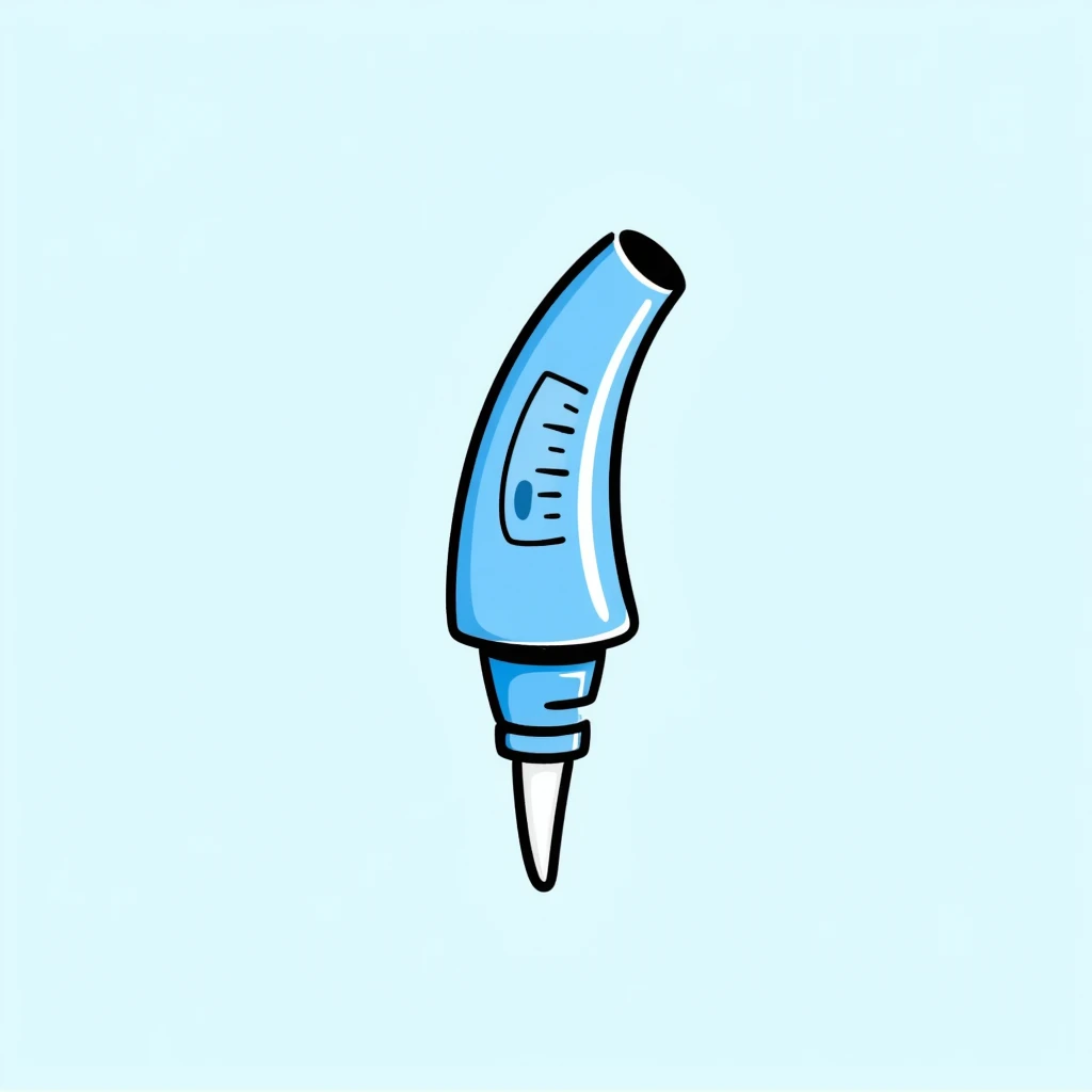 Hand-drawn blue VO2 max mouthpiece with breathing valve and measurement tube emoji