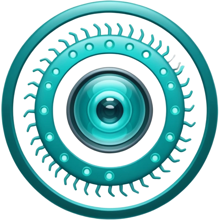 Emoji-style icon showing a virus or germ being scanned by an AI vision frame or camera lens, representing image-based disease detection. Clean, modern, rounded emoji design, clear at small sizes, teal and white accents, no text, transparent background. emoji