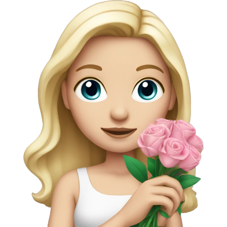 White girl holding pink flower bouquet emoji