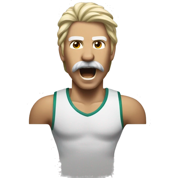 white athlete with a mustache and a mullet yelling  emoji