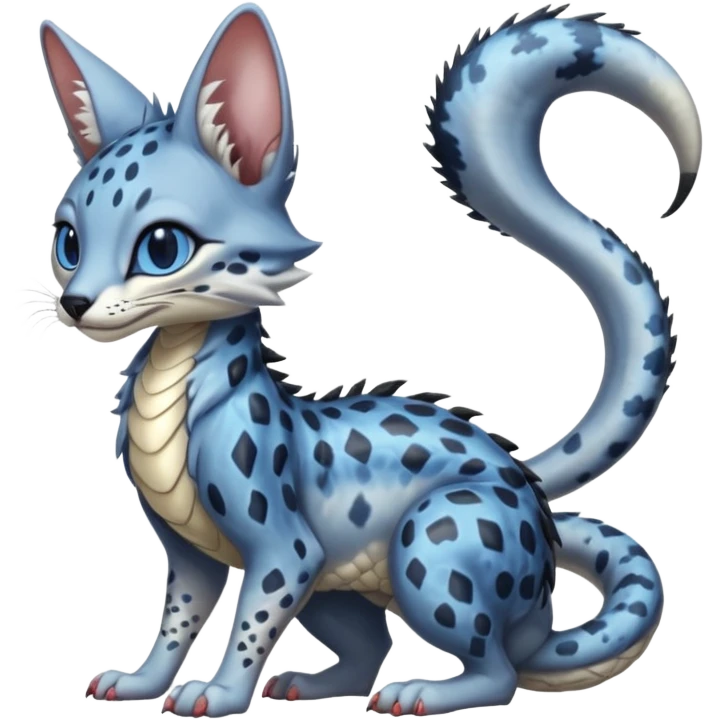 Realistic cute Flurry furry scary slimy oily glossy wet gloomy dusky scaly sergal-serval-possum-sphynx-Koi-sergal-fusion-animal-hybrid-creature with a snake-tail emoji