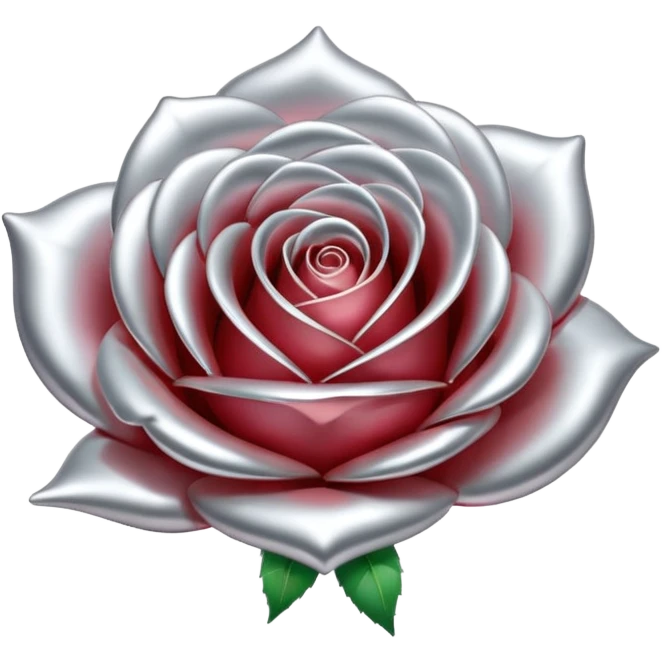 A rose emoji made of liquid silver metal, smooth metallic petals, reflective chrome surface, soft gradients, elegant shape, minimalistic iOS emoji style, centered, clean white background, realistic highlights, no text emoji