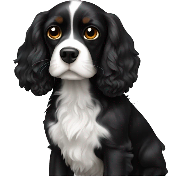Small completely black cavalier spaniel with white on chest emoji