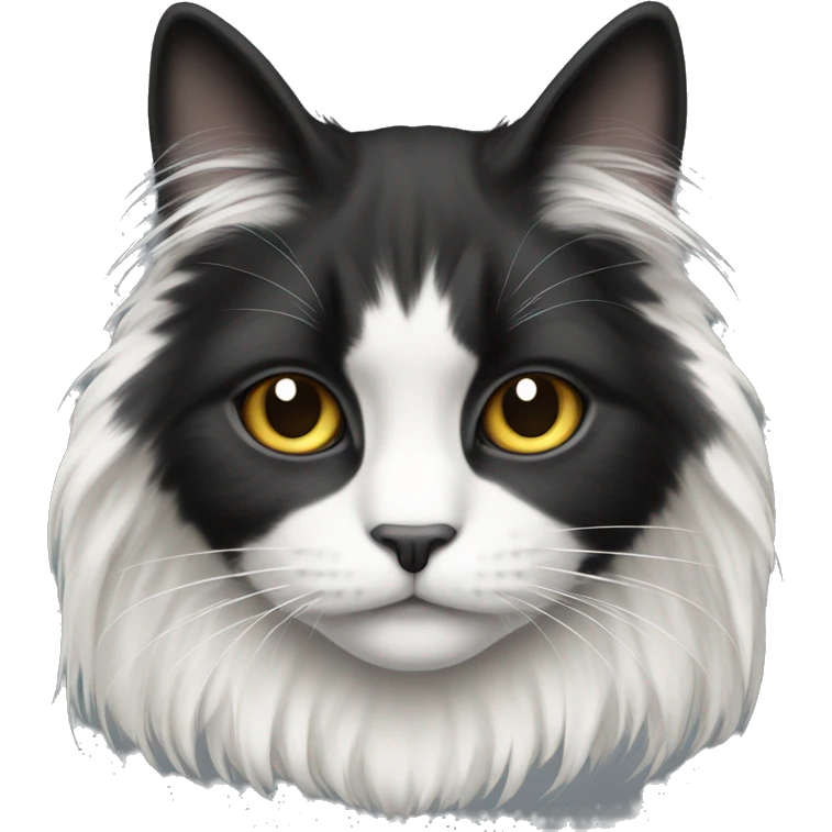 long haired cat half black half white with black bottom jaw emoji