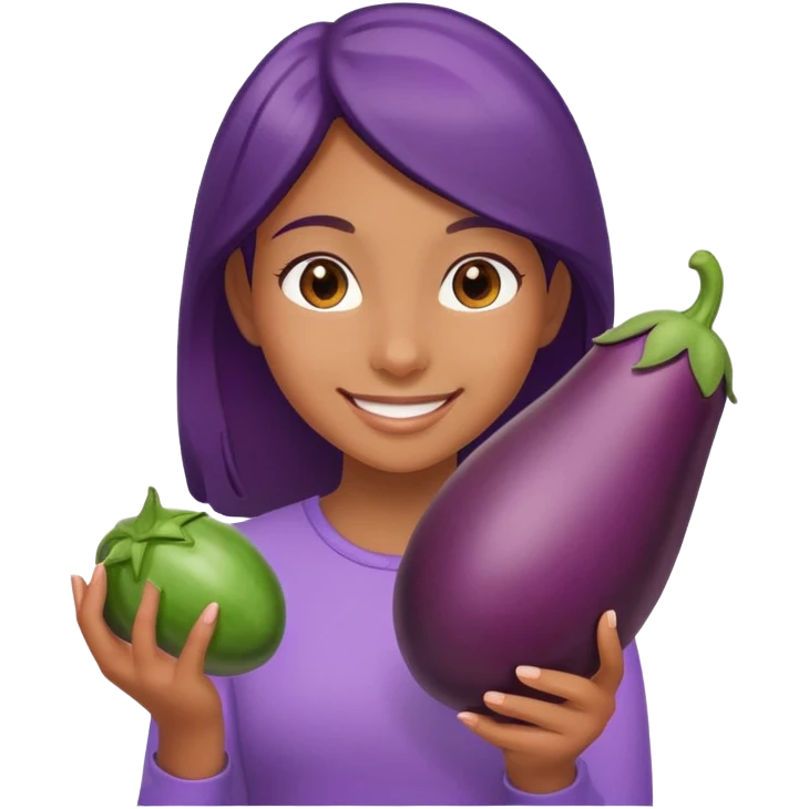 Smiling Girl holding eggplant emoji