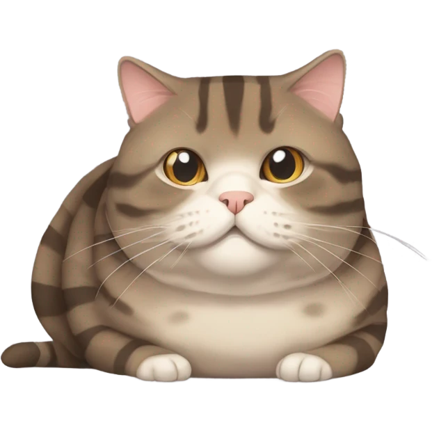 A fat Scottish cat of dark reed color with light stripes is lying emoji