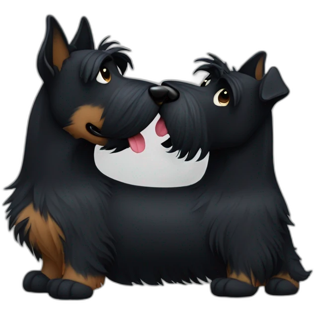 Two black Scottish terrier kissing one male one female emoji