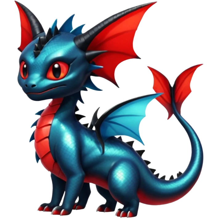 Shiny Red And Black Colorful Litten-Salandit-Vaporeon-Toothless-Fakémon-hybrid-creature (full body)  emoji