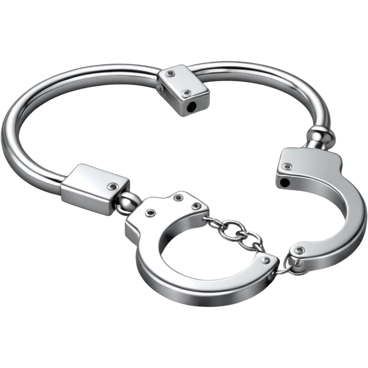A pair of elegant handcuffs emoji made of silver chrome, smooth rounded design, glossy metallic reflections, luxury fetish aesthetic, minimal iOS emoji style, centered, clean white background emoji