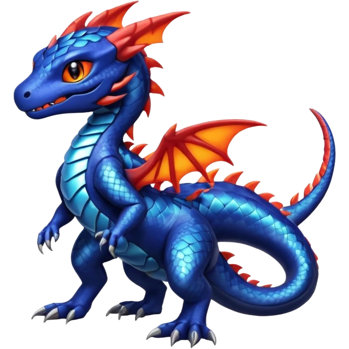Cute Shiny indigo iridescent Guilmon-Salandit-Fakémon-hybrid-creature (full body)  emoji