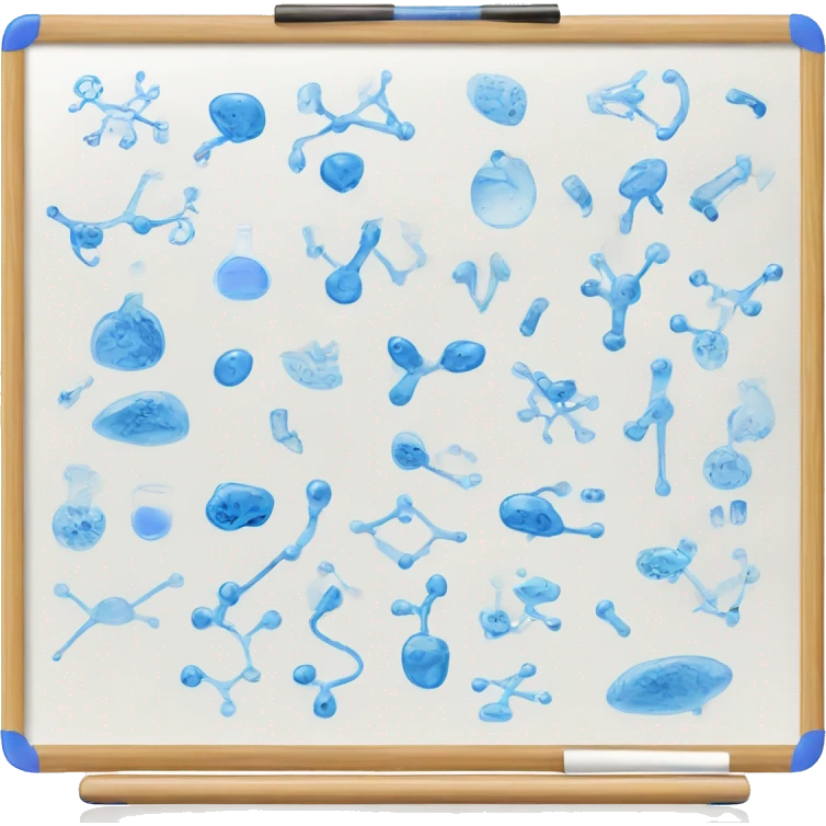 Whiteboard that has blue with biology diagrams emoji