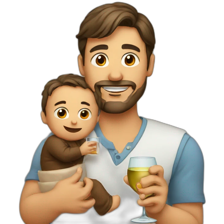 Man holding baby and drinking from wineglass emoji