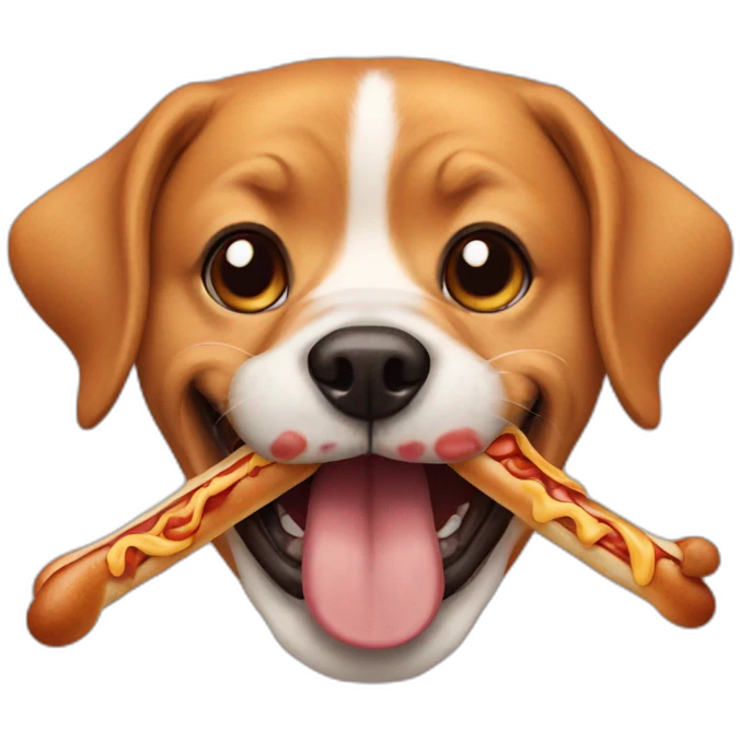 Dog with hotdog as mouth emoji