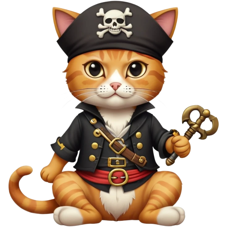 cat full body sitting with a pirate character wearing an eye patch emoji