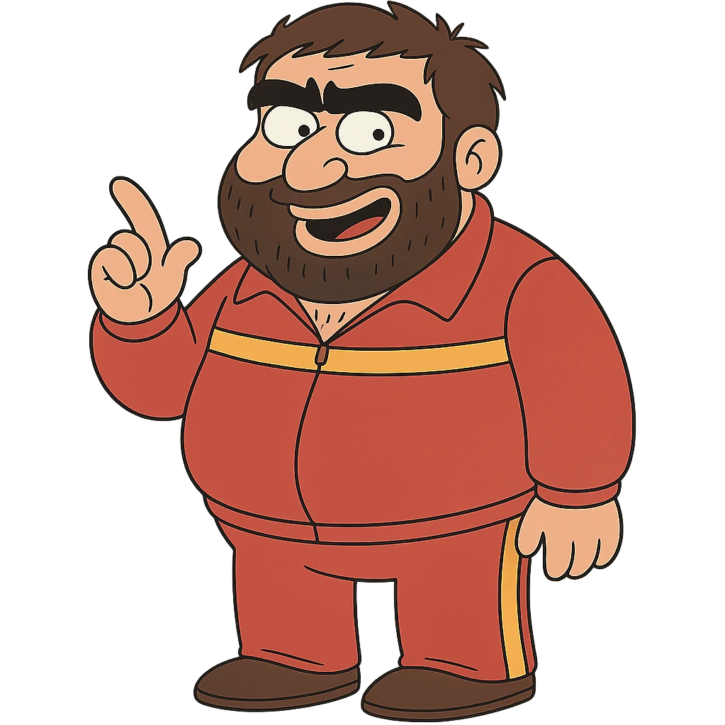 Recep İvedik Turkish comedy character with bushy eyebrows thick beard red tracksuit humorous expression cartoon style emoji