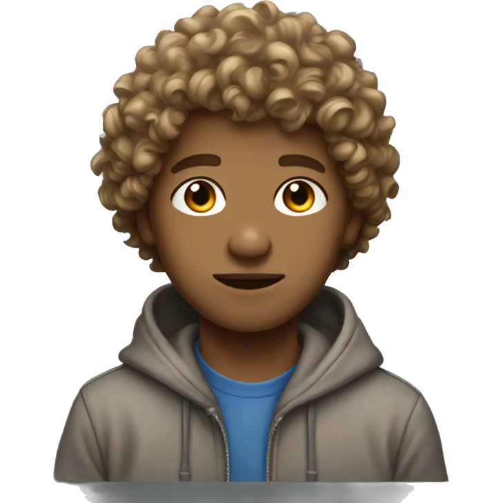Curly light brown Hair boy with hoodie emoji