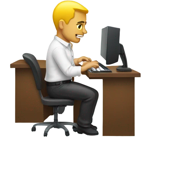 yellow skin man typing on keyboard wearing white button down shirt seating on desk front view emoji