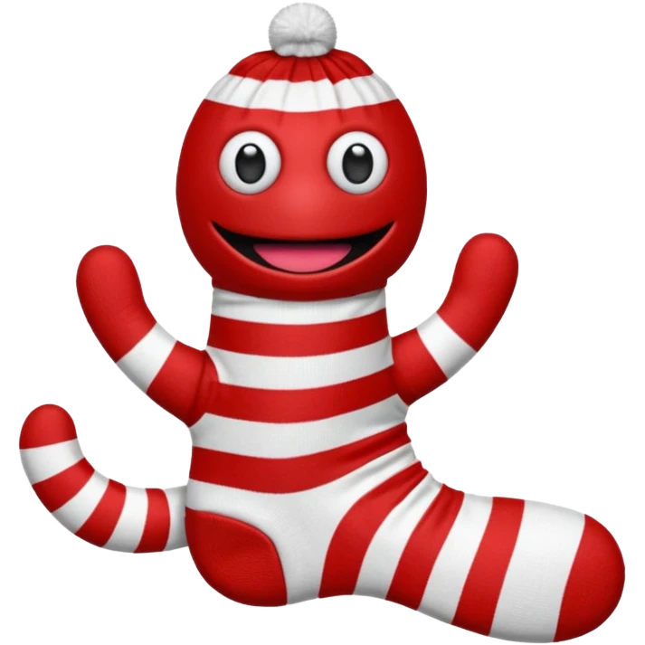 sock puppet with button eyes, red and white sock emoji