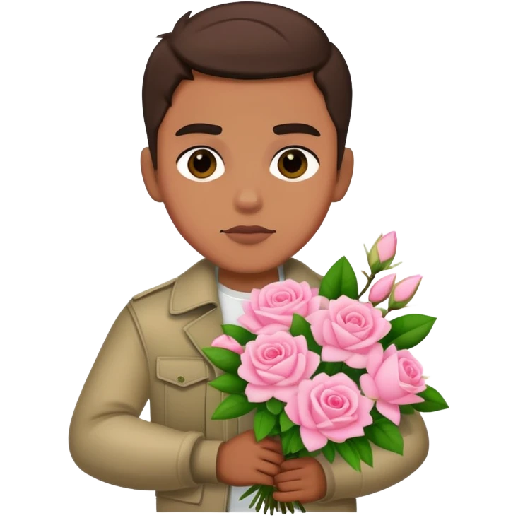The bad boy is holding a bouquet of pink jasmine roses emoji