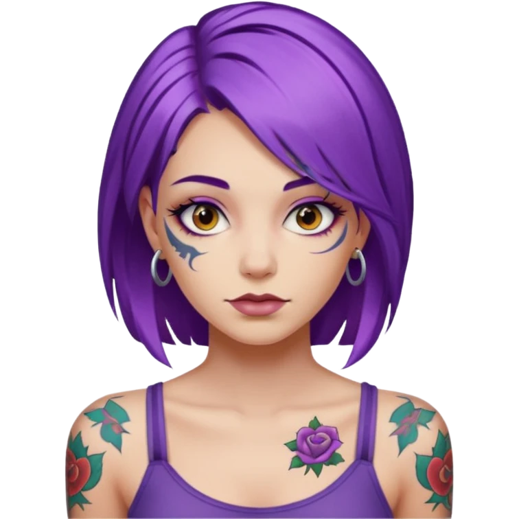 women with tatoos and hightlight that tatoos with purple hair emoji