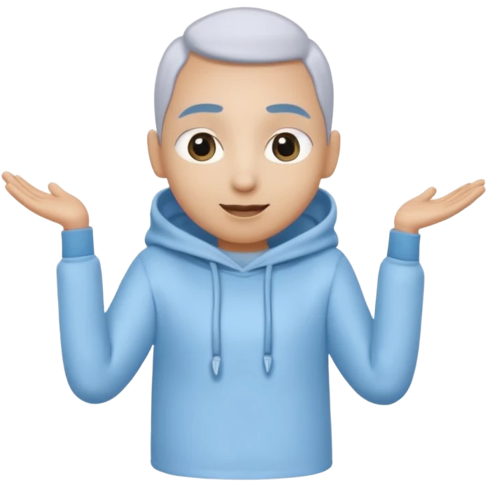 No head..it has 1 eye....stands upright ...wears clothing. is light grey and light blue..looks happy and cuddly... doesnt have a full head.... there is a appendage coming out of top of body with a single large eye emoji
