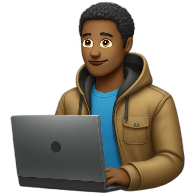 cool dude in jacket working on pc emoji