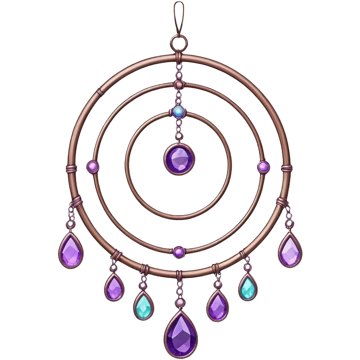Hanging colorful pastel suncatcher, threads with shiny sparkly amethyst gemstones,  emoji