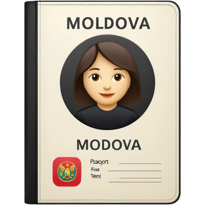 passport with placeholder lines instead of text, small silhouette of Moldova in the corner, classic emoji style emoji