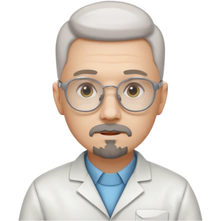 Make a person in a scientist's suit, hairless, with glasses and a goatee. emoji