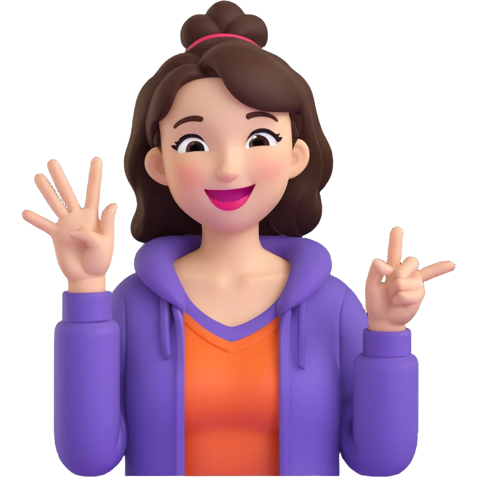 young woman from the waist up, smiling playfully with one eye closed winking, tongue sticking out slightly, making a Victory Hand gesture with one hand, head tilted, fun confident cheerful vibe, clean minimal background emoji