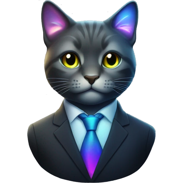 Cat wearing Dark iridescent business suit glowing emoji