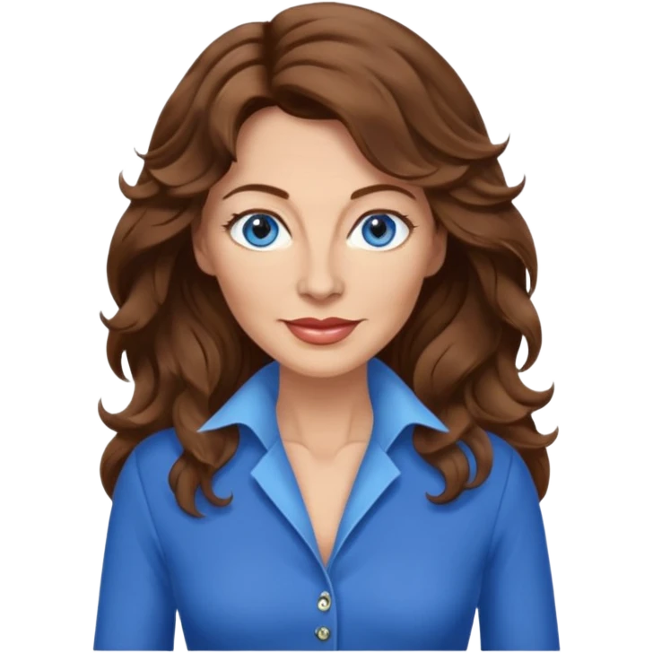 Extra Long wavy hair, brown hair, blue eyes Caucasian, age 50, sexy clothes boobies emoji