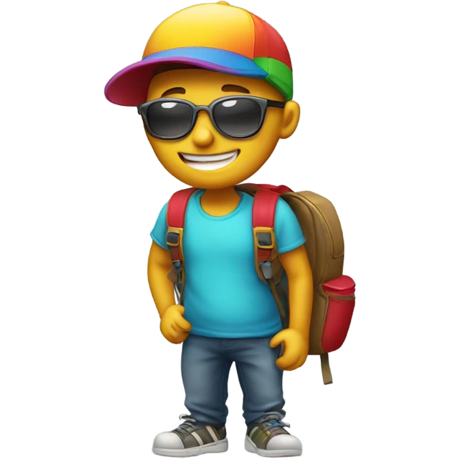 boy smiling outdoors with accessories emoji